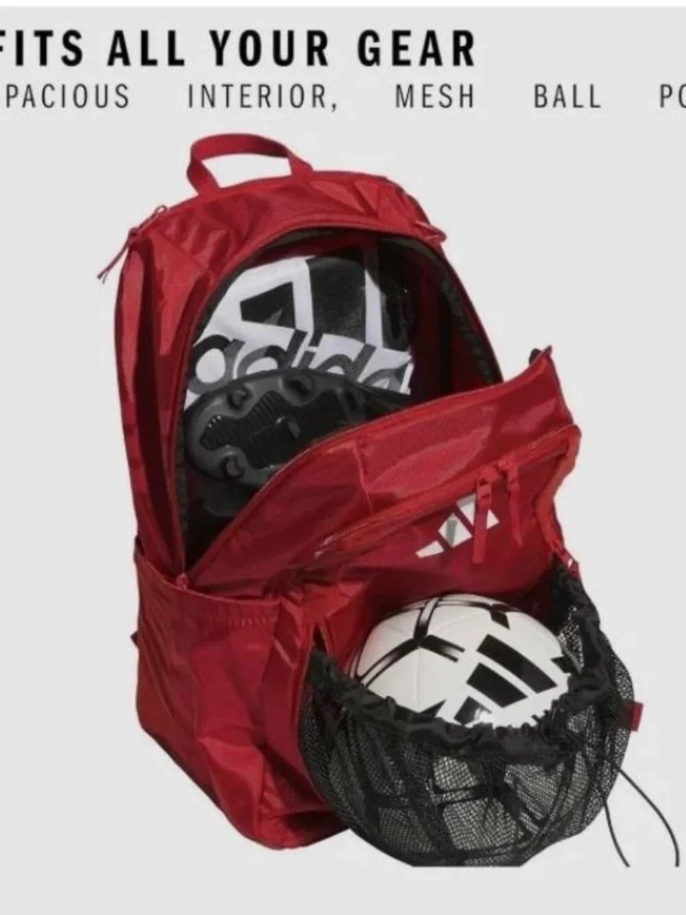 ADIDAS Stadium 4 Soccer Backpack Red JJ7725 Ball Pocket Sports Gear Bag